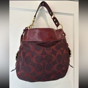 Coach Large ZOE Vintage Coach Handbag Burgundy Jacquard
